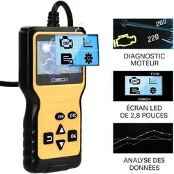 Fonctions du scanner Diag-OBD2 V1 : diagnostic moteur, écran LED 2,8 pouces, analyse de données