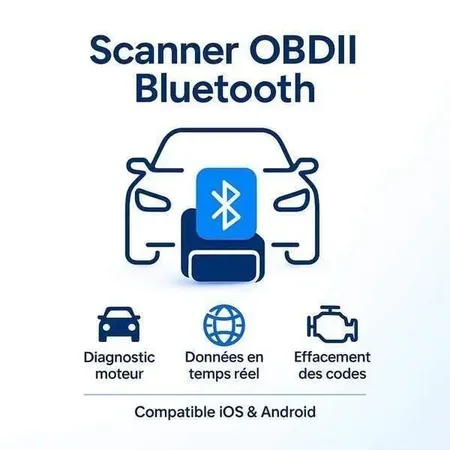 Scanner OBDII Bluetooth branché dans une voiture