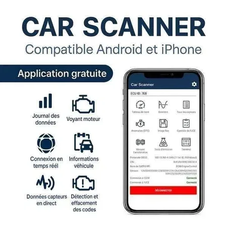 Application Car Scanner ELM OBD2 affichant les données du véhicule